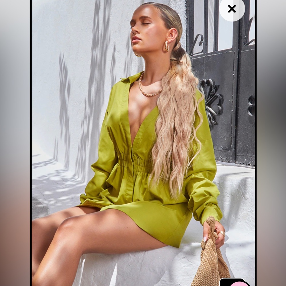 Olive Oversized Ruched Waist Shirt Dress